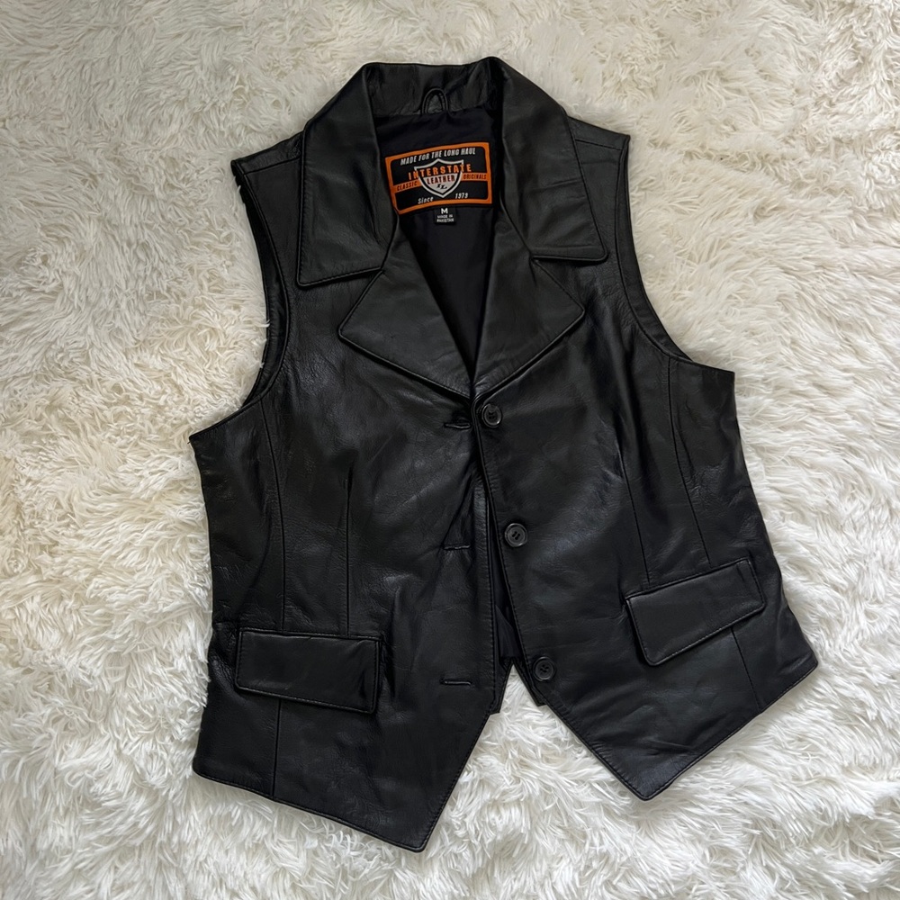 Genuine leather fitted vest